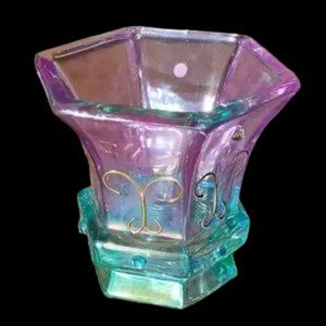 PartyLite MARDI GRAS  Pink Blue Aqua Votive Candle Holder with Gold Detail P7279